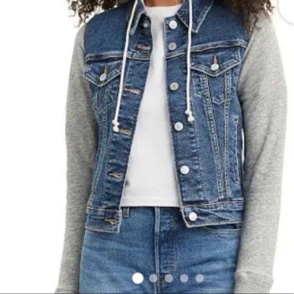 Levi's Trucker Blue Denim Sweatshirt Hoodie Button Front Casual Jacket Small